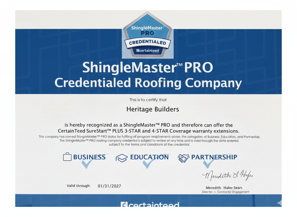 CertainTeed ShingleMaster PRO credential