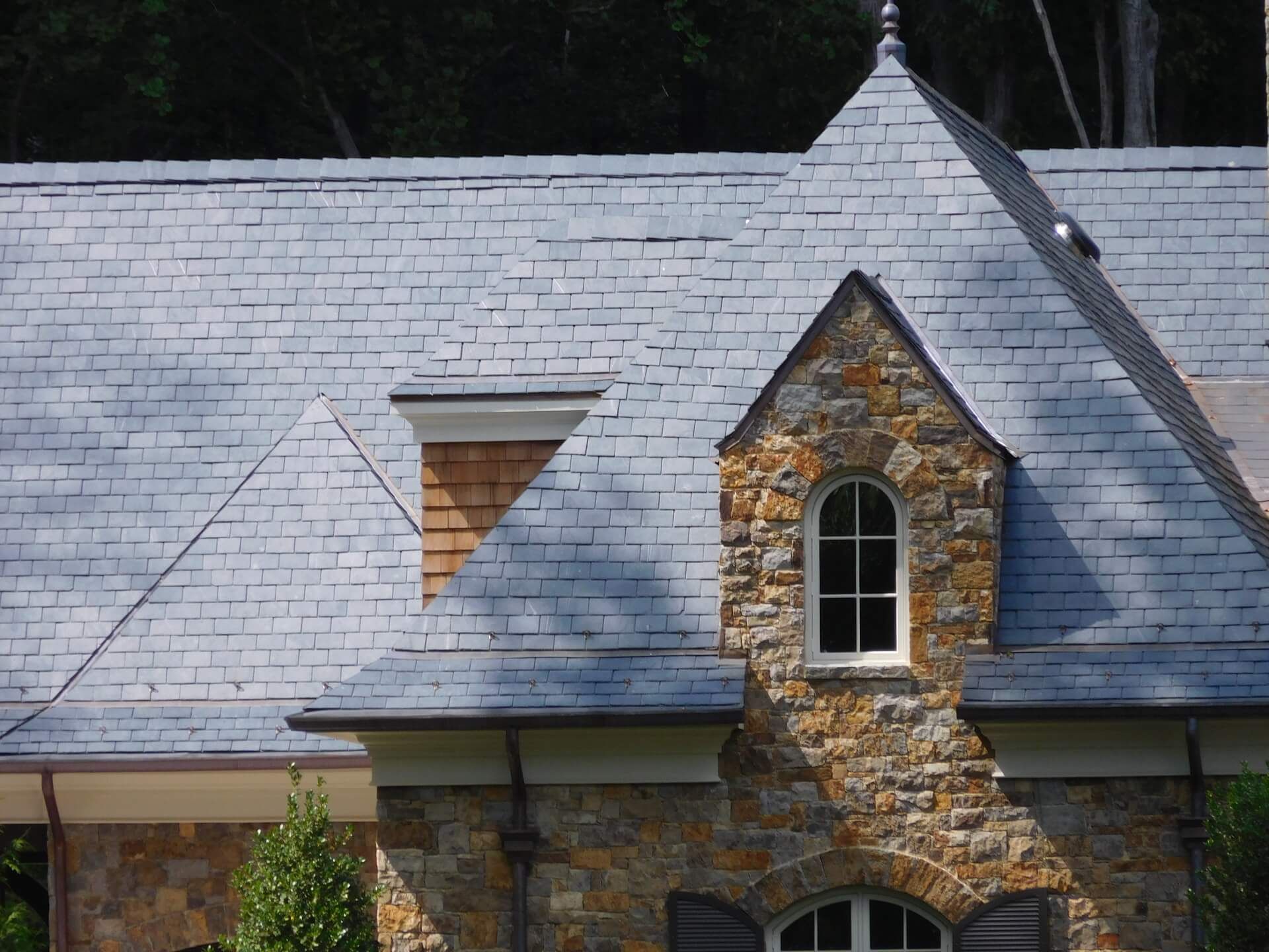 Stone home with Vermont slate roof